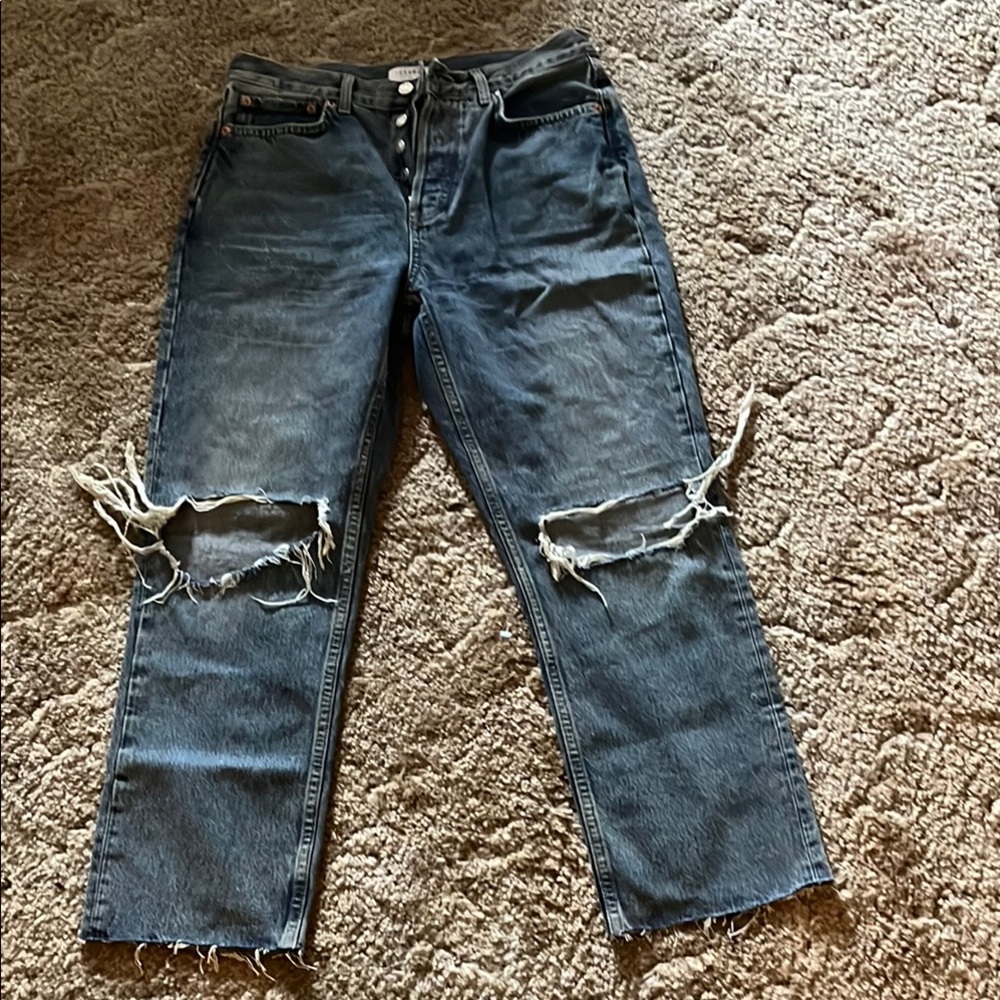 Zara Blue Distressed Boyfriend Jeans